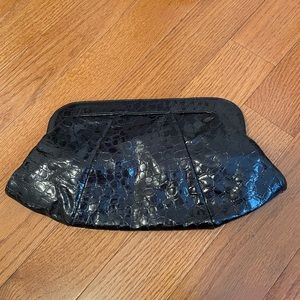 Lauren Merkin Black Croc Embossed Patent Leather Clutch